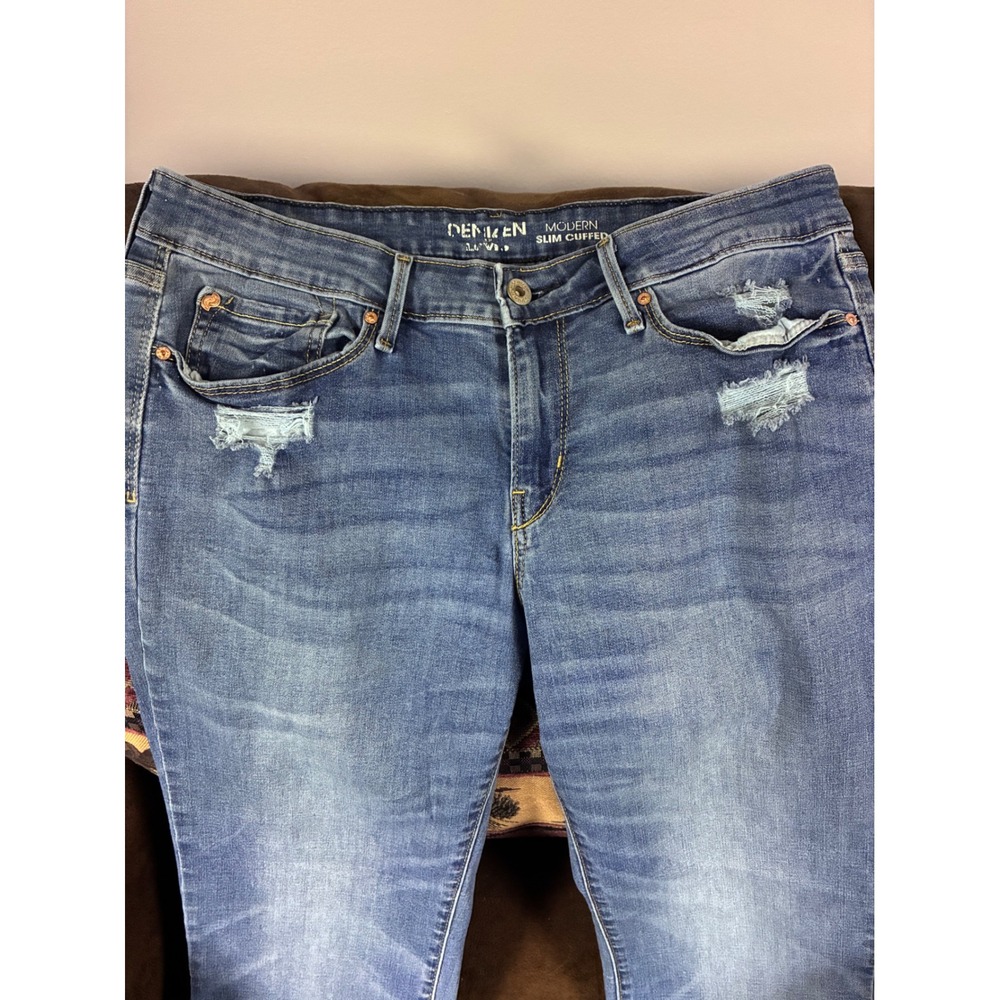 Denizen Levi's Modern Slim Cuffed Jeans Womens 10 Medium Wash Distressed Blue - Picture 2 of 8
